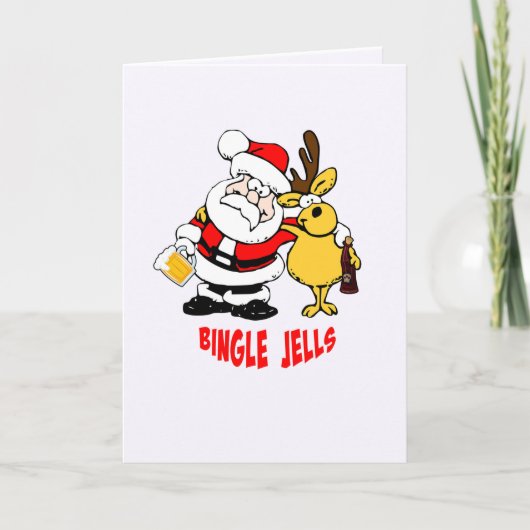 Dronken Kerstman Met Dronken Rendier Bingle Jells Kaart (Voorkant)