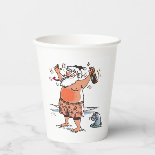 Dronken Kerstman met zeehond papieren bekers (Voorkant)