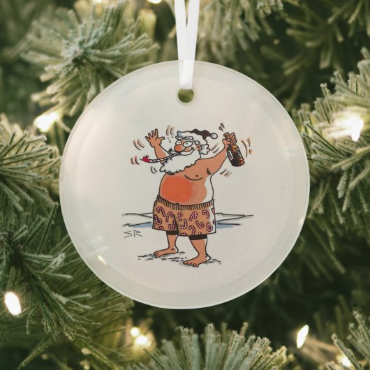 Dronken Kerstman ronde glaskerstbal Glas Ornament (Insitu)