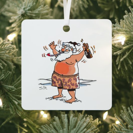 Dronken Kerstman vierkante metalen ornament (Insitu)