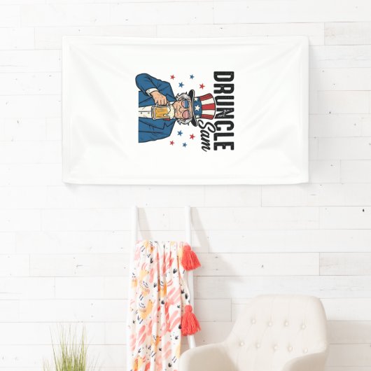 Dronken oom Sam Grappig Patriottisch Bier Vector D Spandoek (Insitu)