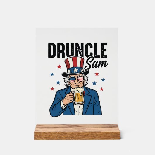 Dronken oom Sam Grappig Patriottisch Bier Vectoron Acryl Bord (Voorkant)