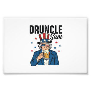 Dronken oom Sam Grappig Patriottisch Bier Vectoron Foto Afdruk
