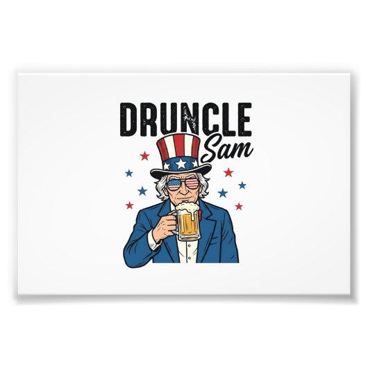 Dronken oom Sam Grappig Patriottisch Bier Vectoron Foto Afdruk (Voorkant)