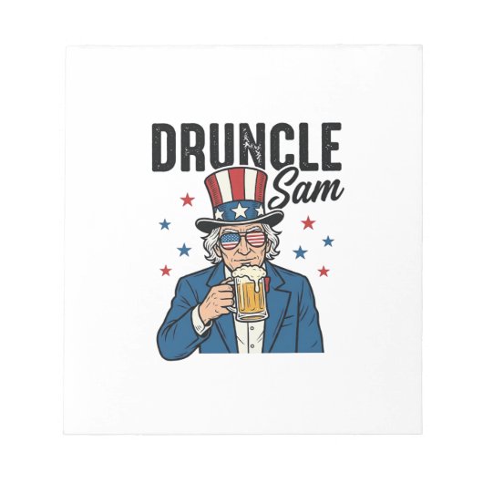 Dronken oom Sam Grappig Patriottisch Bier Vectoron Notitieblok (Voorkant)