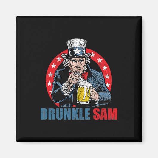 Dronken Oom Sam Grappige 4e Juli Oom Sam Usa Bier  Magneet (Voorkant)