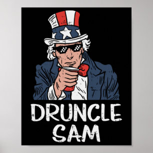 Dronken Oom Sam Grappige Oom Sam Bier 4 Juli Feest Poster