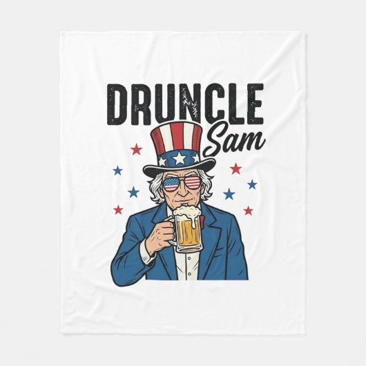 Dronken Oom Sam Grappige Patriottische Bier Vector Fleece Deken (Voorkant)
