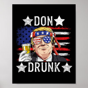 Dronken Patriottische Vintage 4 juli Vlag Grappig Poster