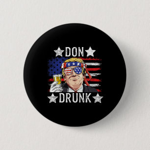Dronken Patriottische Vintage 4 juli Vlag Grappig  Ronde Button 5,7 Cm
