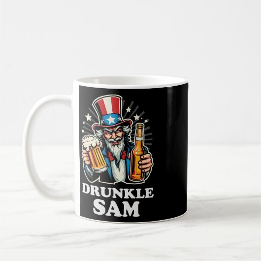 Dronken Sam Grappige 4e Juli Oom Sam Met Bier Koffiemok (Links)