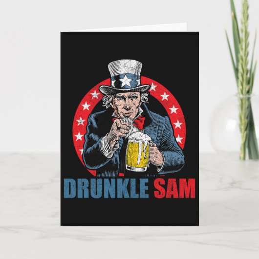 Dronken Sam Grappige 4e Juli Oom Sam Usa Bier D Kaart (Voorkant)