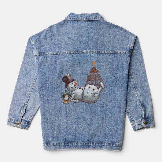 Dronken sneeuwman met een fles whisky. denim jacket (Achterkant)
