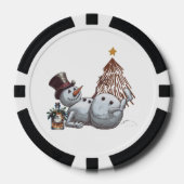 Dronken sneeuwman met een fles whisky. poker chips (Voorkant)
