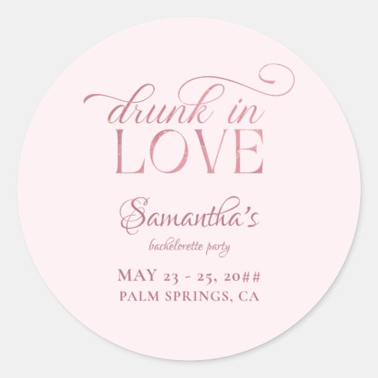 Dronken van Liefde Champagnetoren Roze Bachelorett Ronde Sticker (Voorkant)