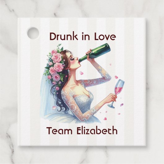 Dronken van Liefde Grappige Champagne Bachelorette Bedankjes Labels (Voorkant)
