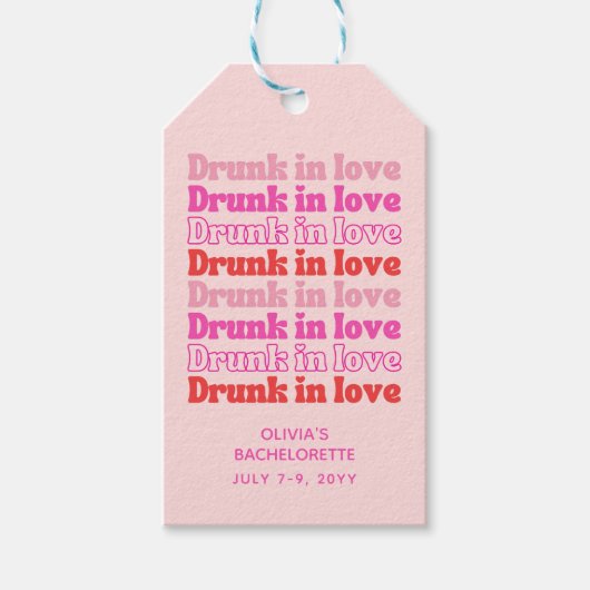 Dronken van liefde roze retro vrijgezellenfeest cadeaulabel (Voorkant)