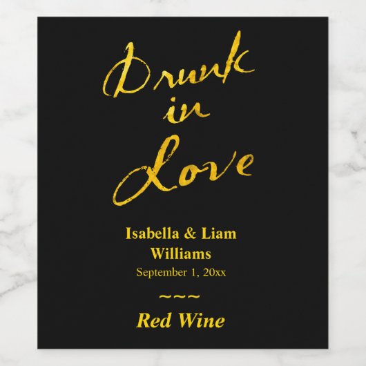Dronken van liefde wijnlabel - goud & zwart wijn etiket (Enkel label)