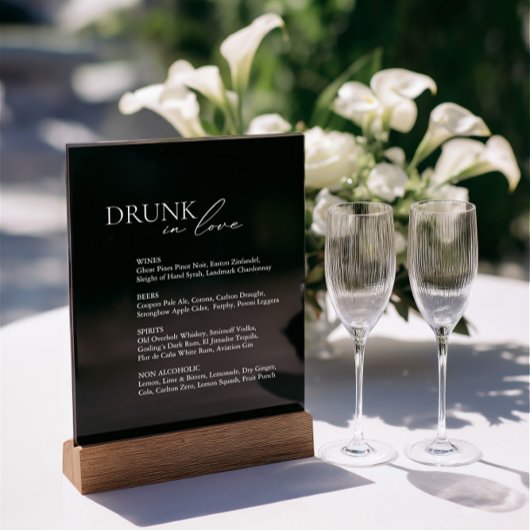 Dronken Verliefd Trouwbar Menu Zwarte Acryl Bord