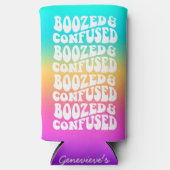 Dronken Verward Retro Lettering Regenboog Kleurver Seltzer Blikjeskoeler (Voorkant)