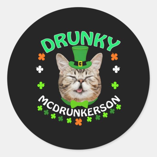Dronky McDrunkerson St Patrick's Day Cat Ronde Sticker (Voorkant)