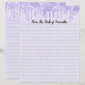 Droog Briefpapier met Paars gelamineerd glitter (Voorkant / Achterkant)