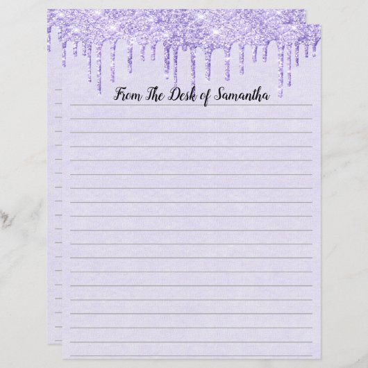 Droog Briefpapier met Paars gelamineerd glitter (Voorkant / Achterkant)