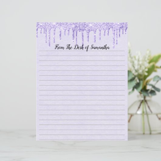 Droog Briefpapier met Paars gelamineerd glitter (Staand voorkant)