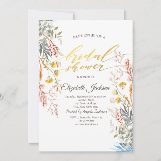 Droog bruiloftsfeest weide met wilde bloemen kaart (Voorkant)