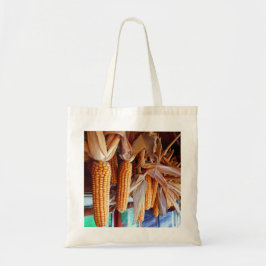 Droog heel oor mais en kippen op de achterkant tote bag