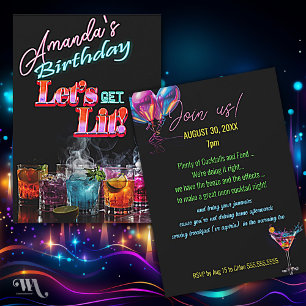 Droog Ijs Neon Blacklight Cocktail Verjaardag Kaart