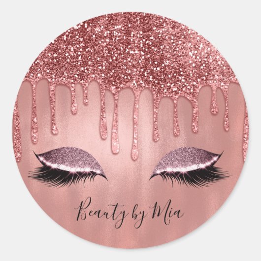 Droog in Roos Gold Glitter Pink Drivers Lashes Ronde Sticker (Voorkant)