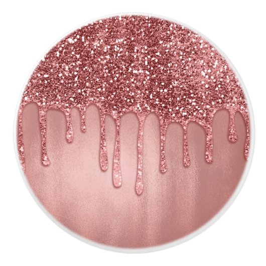 Droog in Roos Gold Glitter Roze schijven Keramische Knop (Voorkant)
