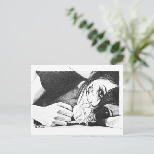 Droog meisje met roos Surrealistische tekenkunst Briefkaart (Staand voorkant)