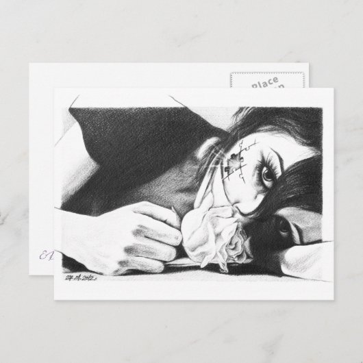 Droog meisje met roos Surrealistische tekenkunst Briefkaart (Voorkant / Achterkant)