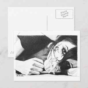 Droog meisje met roos Surrealistische tekenkunst Briefkaart