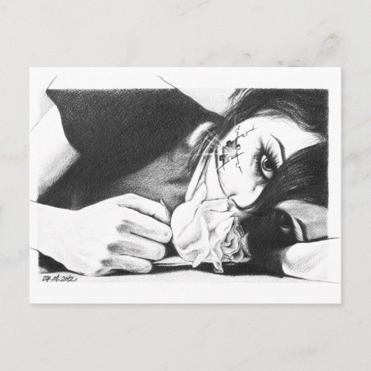 Droog meisje met roos Surrealistische tekenkunst Briefkaart (Voorkant)