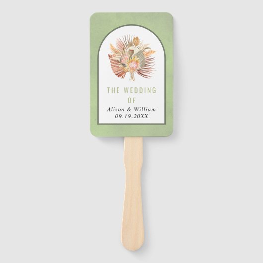 Droog palmparelgras groen trouwprogramma handwaaier (Voorkant)