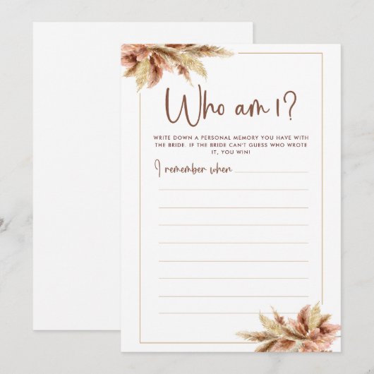 Droog Pampas Gras Wie Ben Ik Bruids douche spelkaa Kaart (Voorkant / Achterkant)