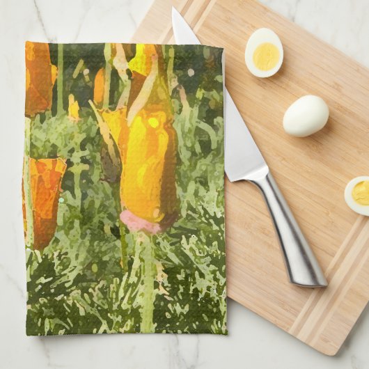 Droog penseeleffect op Californische papaverfoto Theedoek (Quarter Fold)