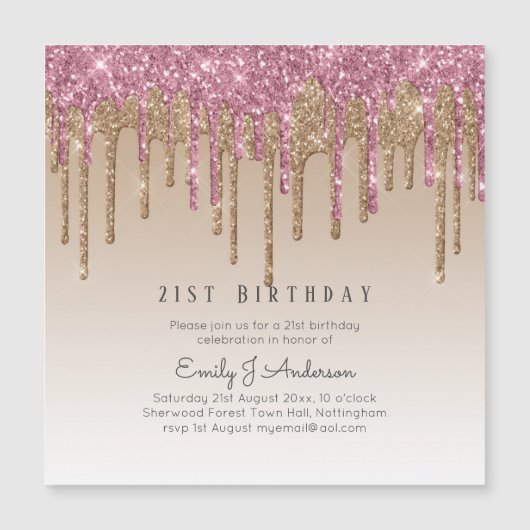 Droog Roos Gold Glitter 21st BIRTHDAY Roze (Voorkant)