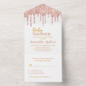 Droog Roos Gold Glitter Baby shower All In One Uitnodiging (Binnen)