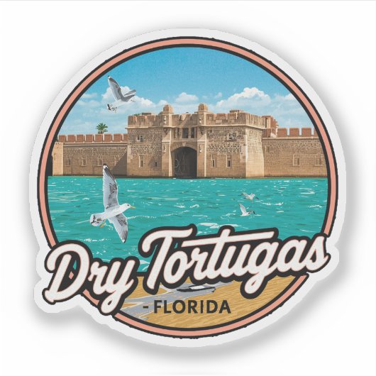 Droog Tortugas Florida Oude Reisbestemming Sticker (Voorkant)