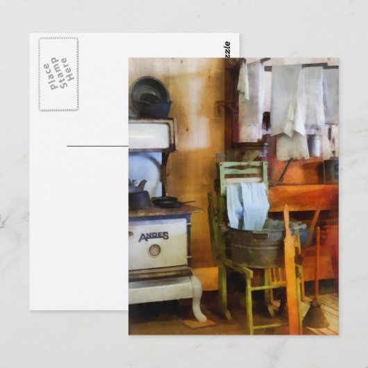 Droog wasgoed in keuken briefkaart (Voorkant / Achterkant)