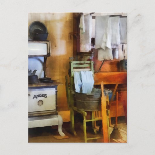 Droog wasgoed in keuken briefkaart (Voorkant)