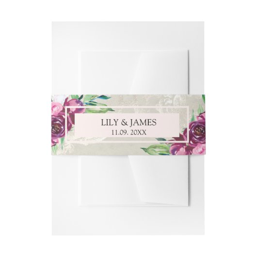 Droog, wijn en roze rozen bruiloft uitnodigingen wikkel (Voorkant Voorbeeld)