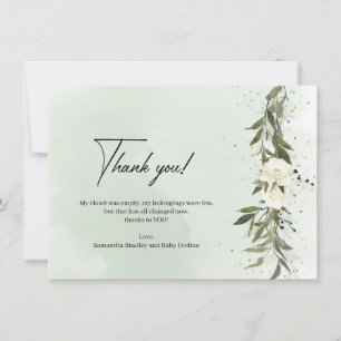 Drooggroene olijfbladeren Groene witte rozen Bedankkaart