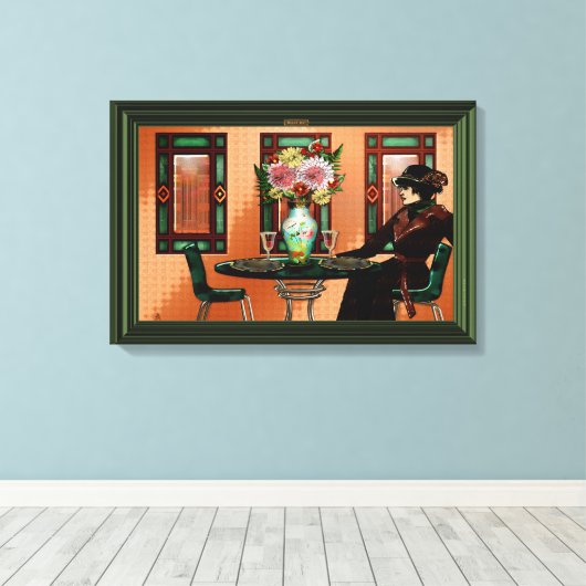Droogvrouw in Café uit 1920 Canvas Afdruk (Insitu (Houten vloer))