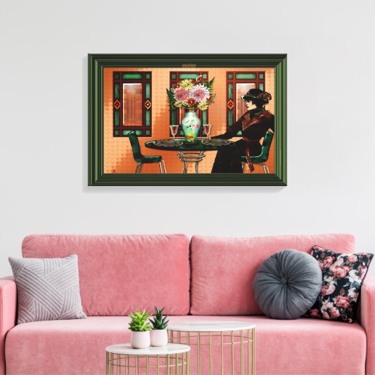 Droogvrouw in Café uit 1920 Canvas Afdruk (Insitu (Woonkamer))