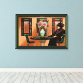 Droogvrouw in Café uit 1920 Canvas Afdruk (Insitu (Houten vloer))